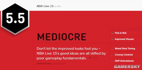 《NBA Live 15》IGN 55分 游戏体验糟糕至极